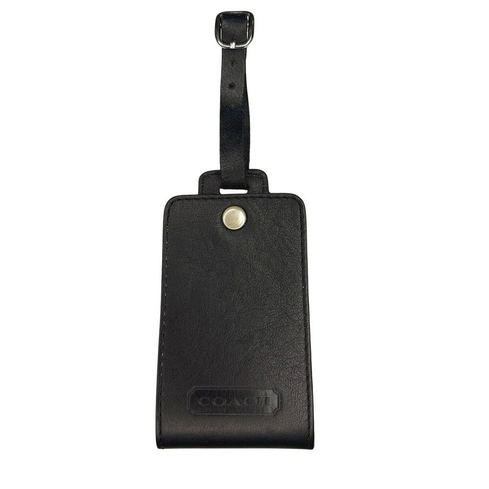 Vintage Coach Black Leather Luggage Tag Travel ID Snap Closure Gift Collector